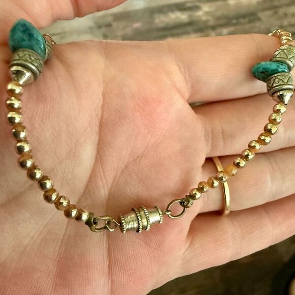 Vintage Turquoise Agate Nugget Beaded Necklace - Etsy Vintage Turquoise Agate Nugget Beaded Necklace